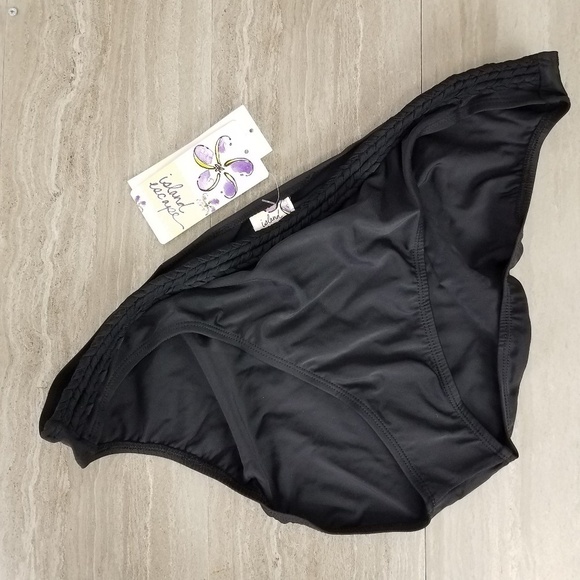 NEW Island Escape Size 14 Swim Bikini Bottom Braid belt Tiki black Swimwear - Picture 2 of 8